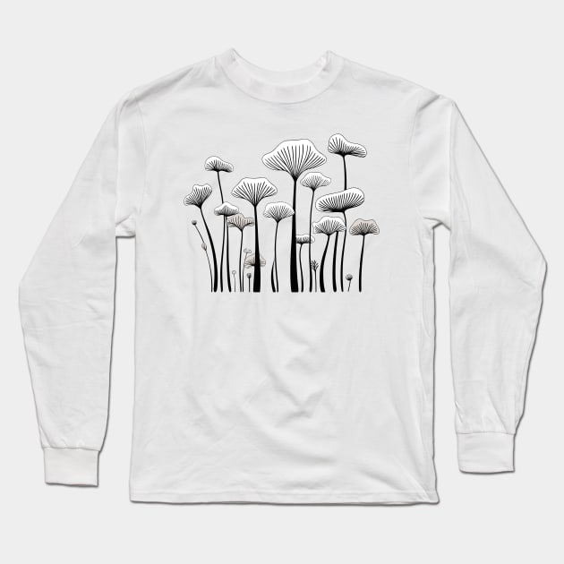 Nordic wild Mushrooms one line art Long Sleeve T-Shirt by Sara-Design2